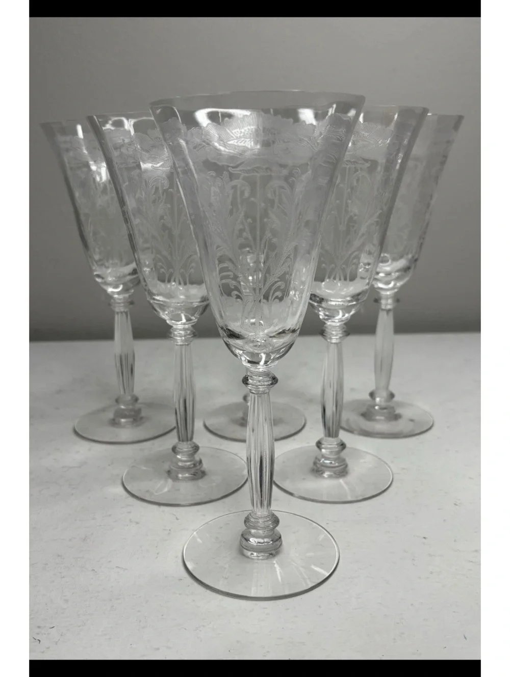 Tiffin-Franciscan Crystal Flanders Clear Stem 15024-024 Water Goblets set of 6